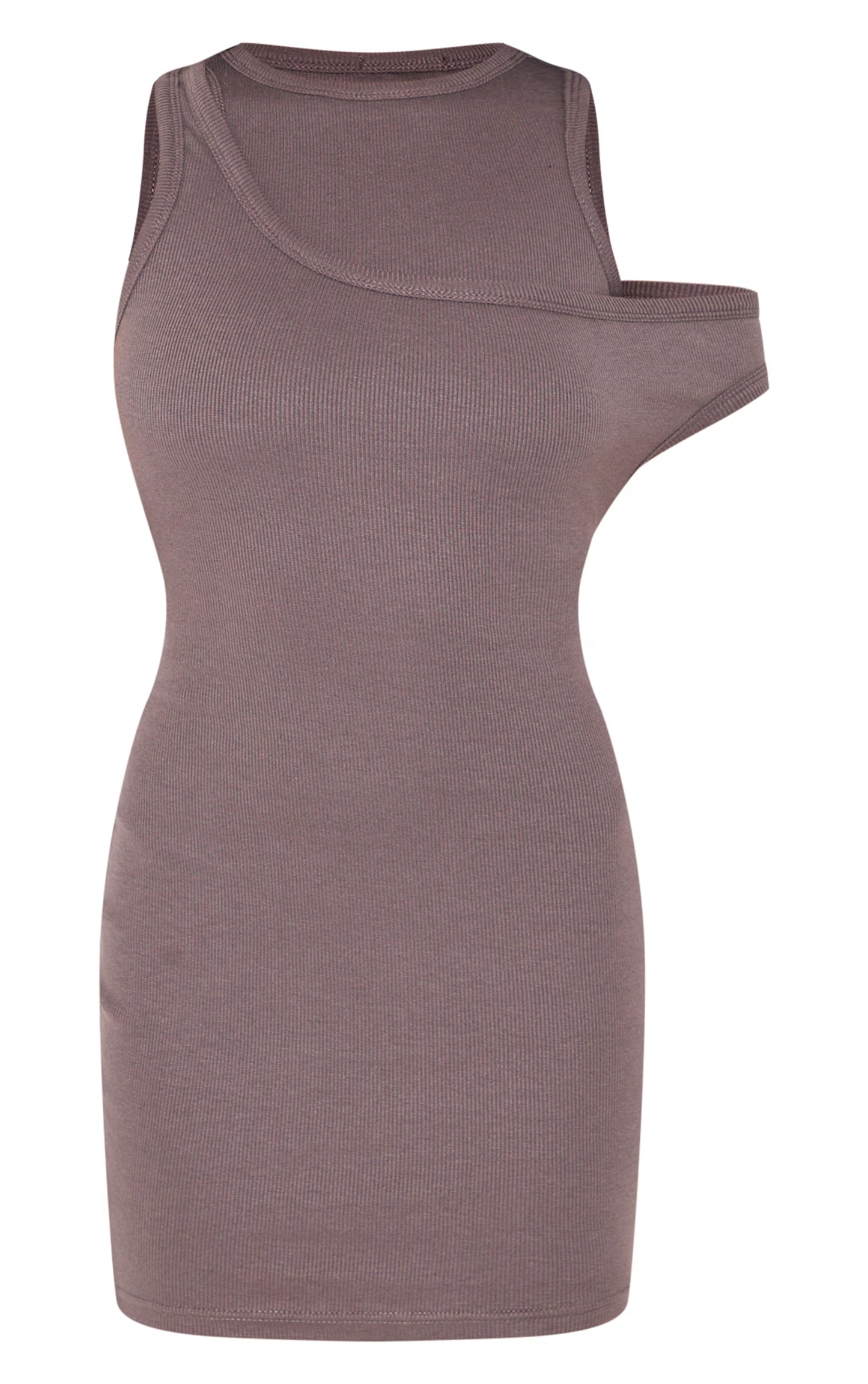 Dark Grey Asymmetric Ribbed Bodycon Dress