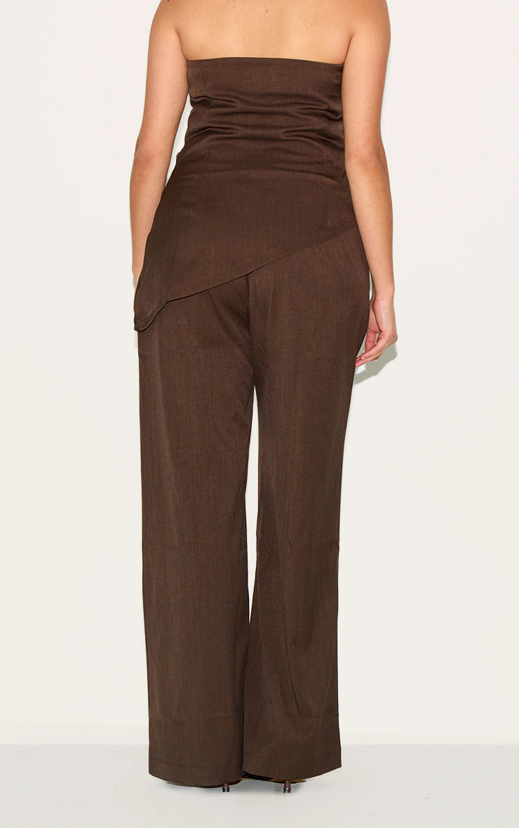 Plus Deep Chocolate Tailored Woven Wide Leg Pants