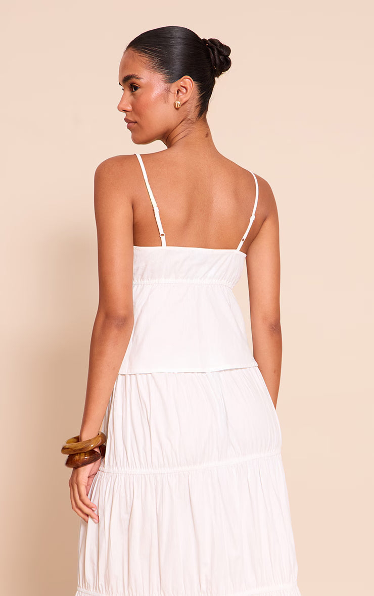 White Cotton Poplin Tie Front Cami Top