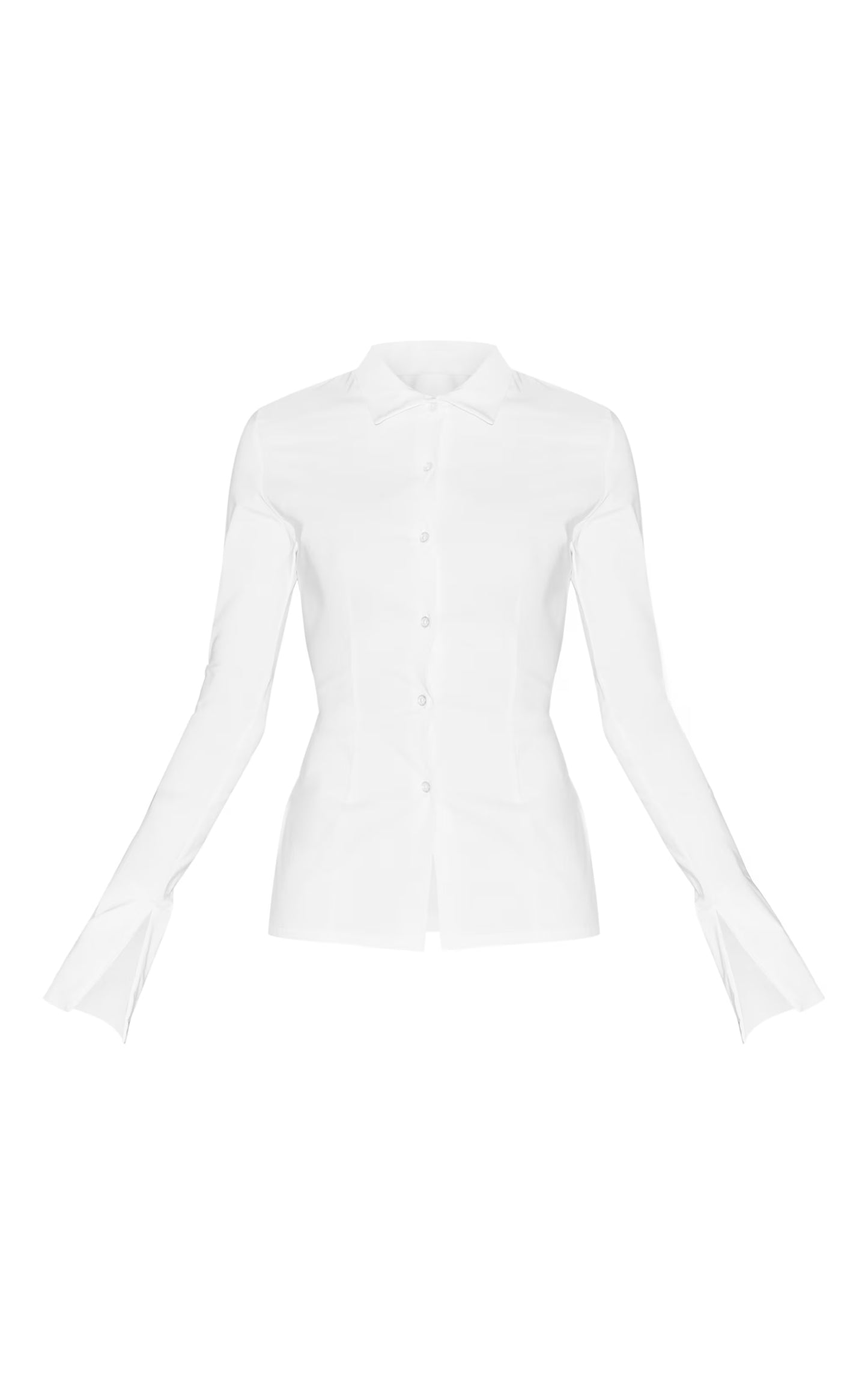 White Bengaline Cinched Waist Detail Long Sleeve Shirt