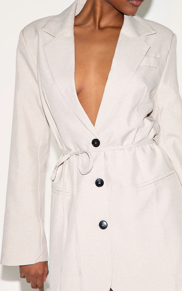 Taupe Woven Tie Belt Blazer Dress