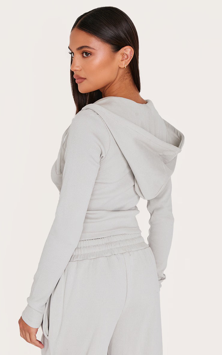 Light Grey Zip Up Ribbed Track Top