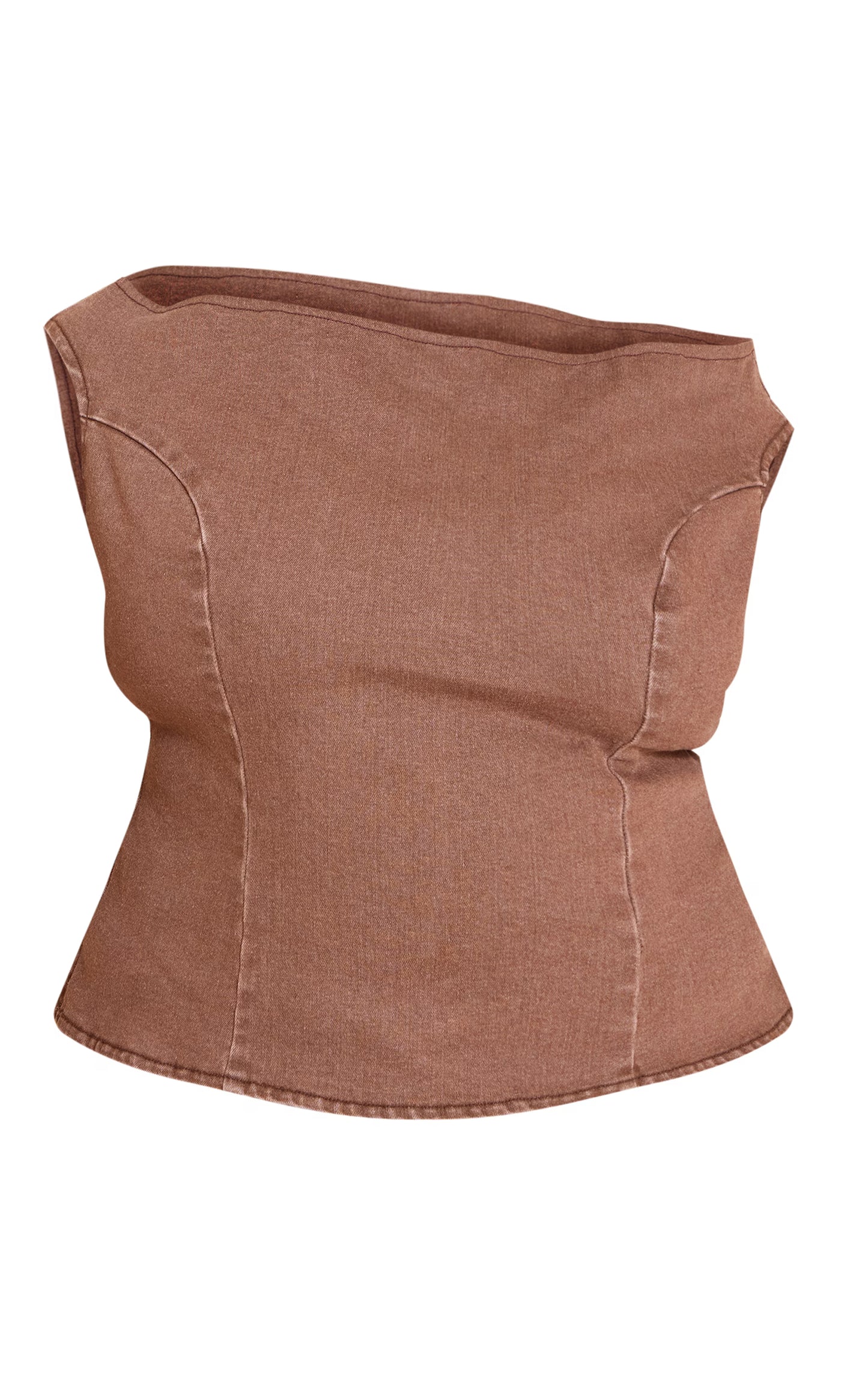 Plus Brown Off The Shoulder Stretch Denim Top