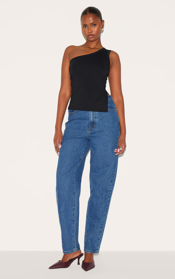 Black One Shoulder Long Vest Top