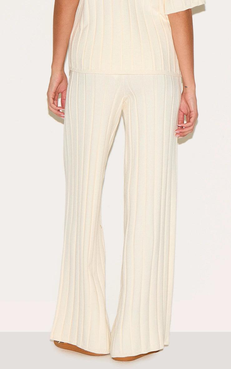 Cream Wide Rib Knit Pants