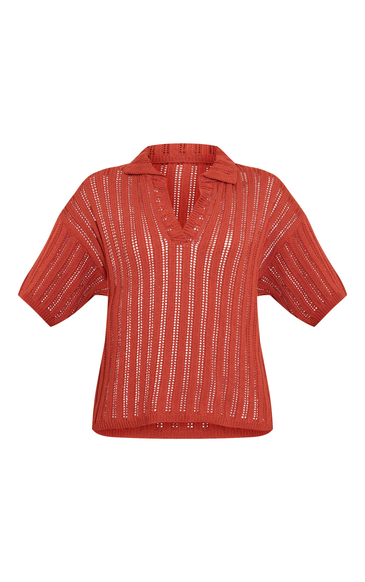 Rust Crochet Rugby Knit Top