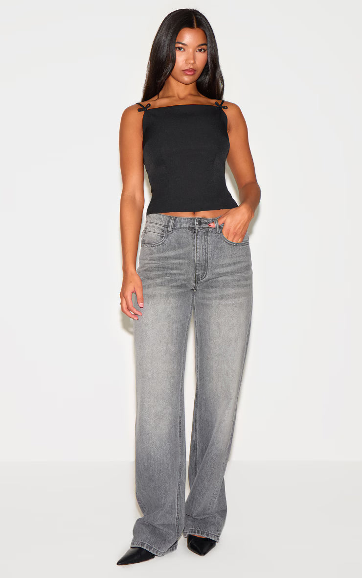 Black Woven Bow Cami Top