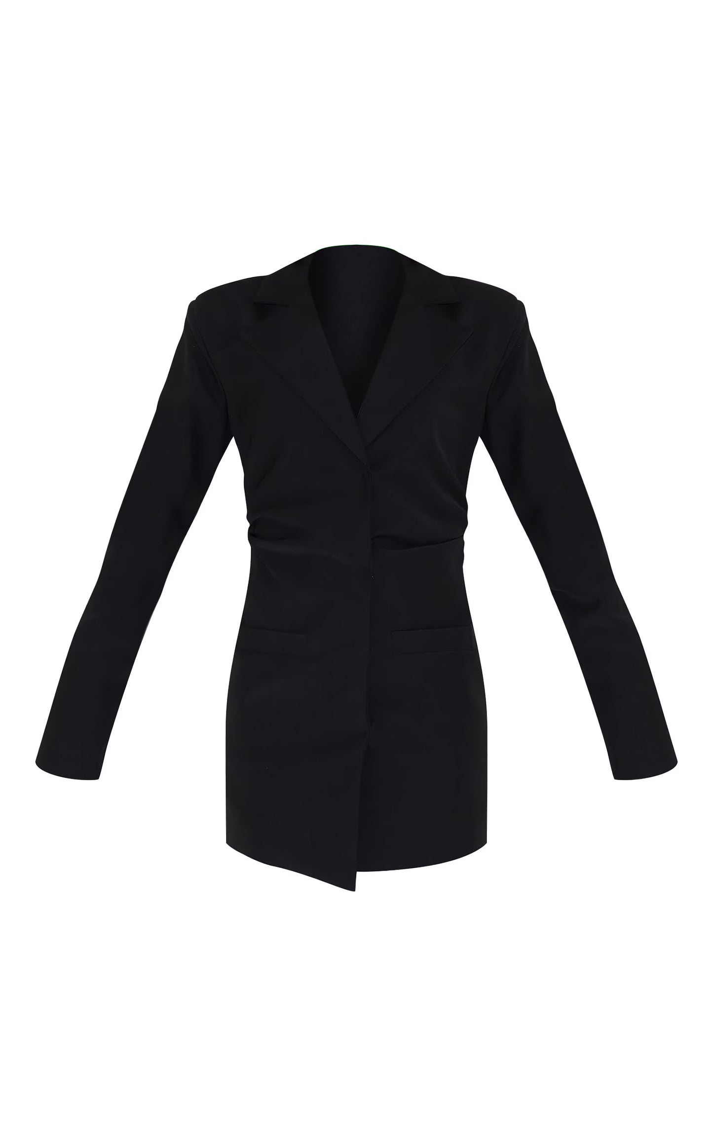 Tall Black Cinched Waist Detail Ruched Blazer Dress