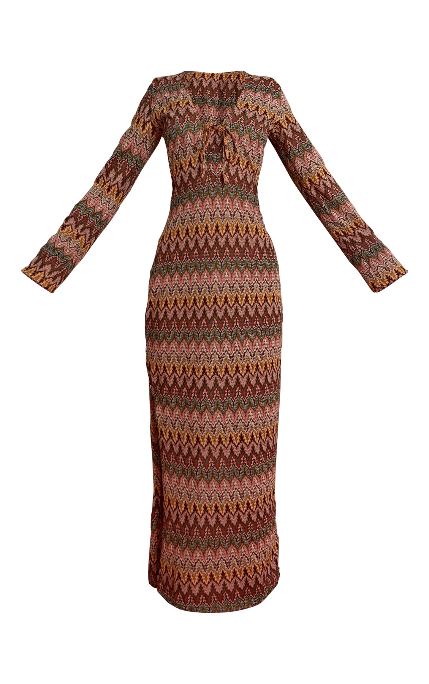 Multi Jacquard Long Sleeve Beach Maxi Dress