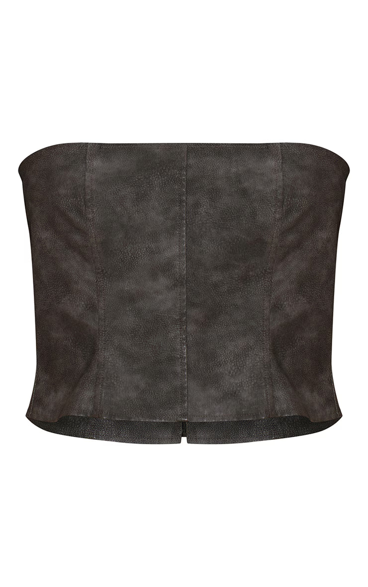 Charcoal Washed Faux Leather Seam Detail Corset