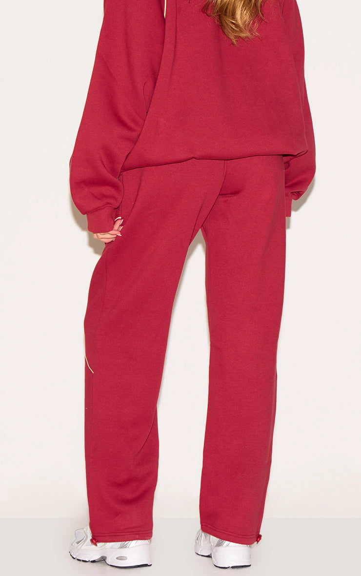 Red Oversized Contrast Piping Straight Leg Sweatpants