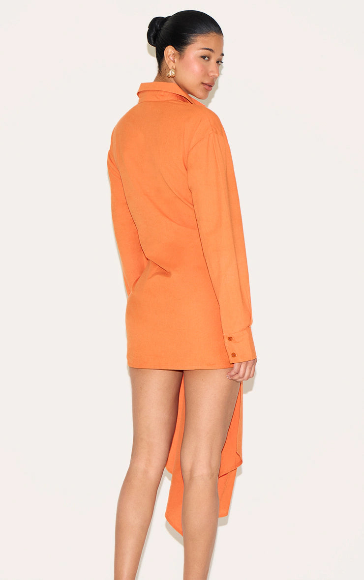 Burnt Orange Wrap Detail Shirt Dress