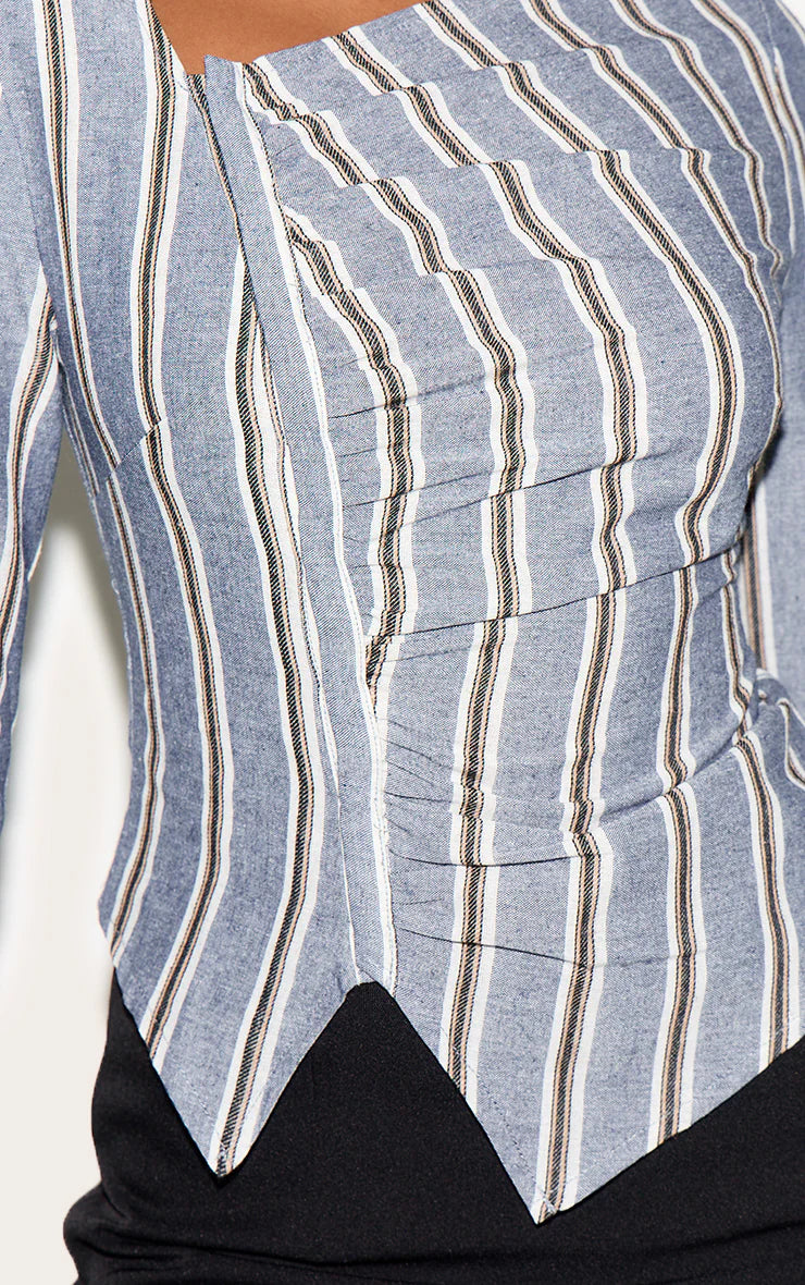 Blue Striped Asymmetric Hem Top