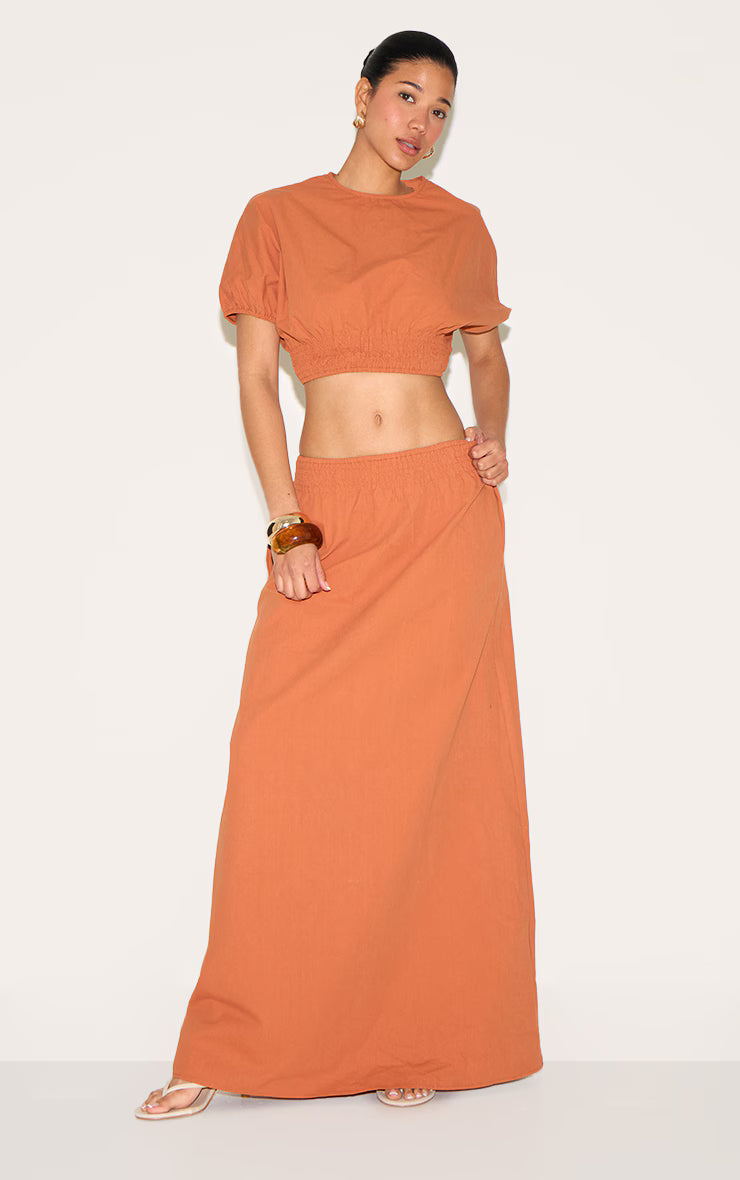 Burnt Orange Sheered Waist Cap Sleeve Crop Top