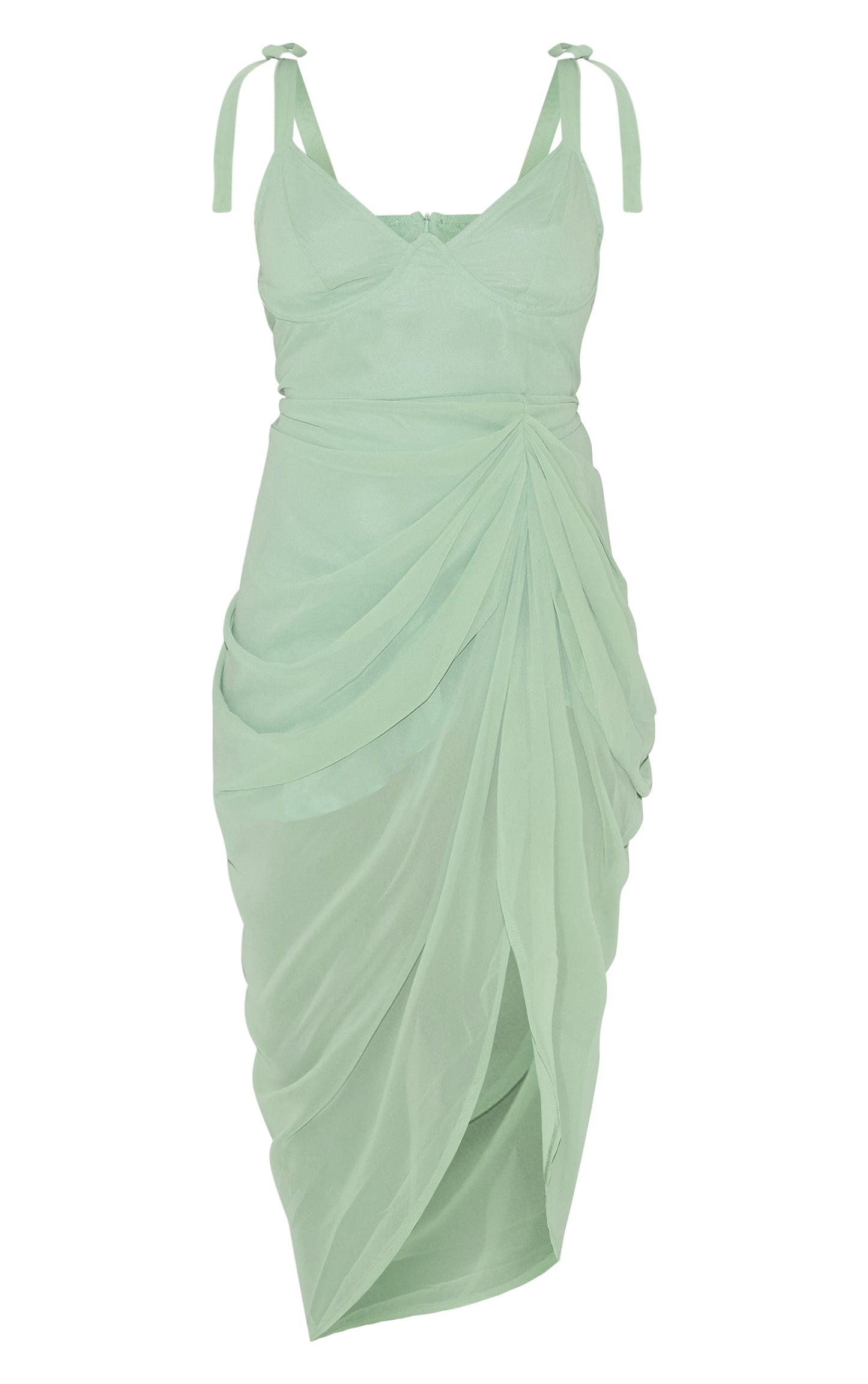 Plus Sage Green Underwire Detail Draped Midi Dress