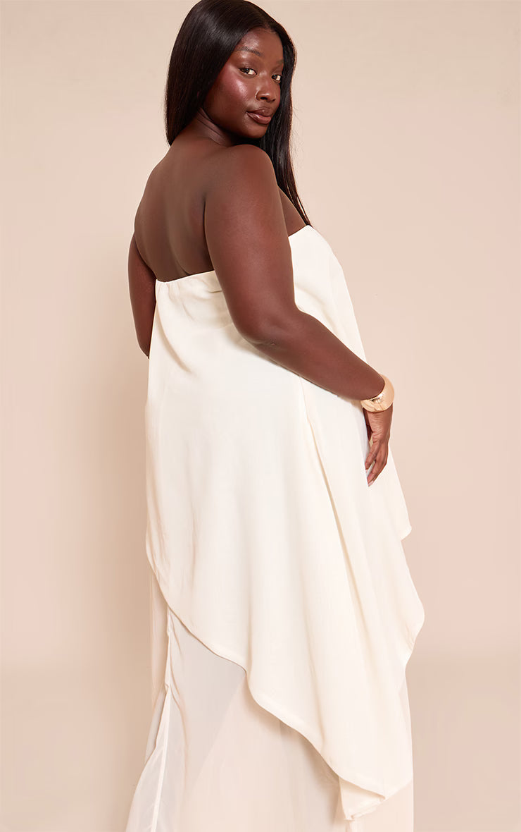 Plus Butter Cream Chiffon Bandeau Overlay Maxi Dress