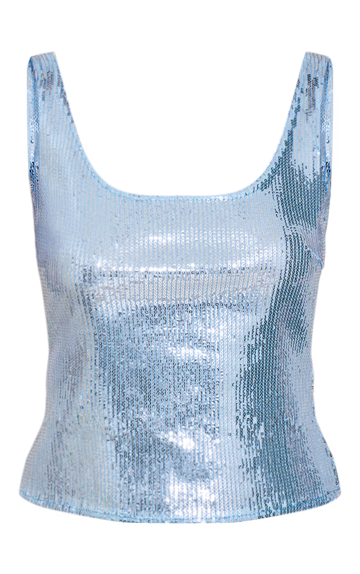 Sky Blue Sequin Scoop Neck Long Top