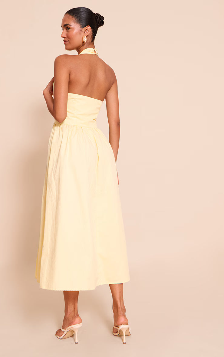 Lemon Woven Halterneck Sleeveless Midaxi Dress