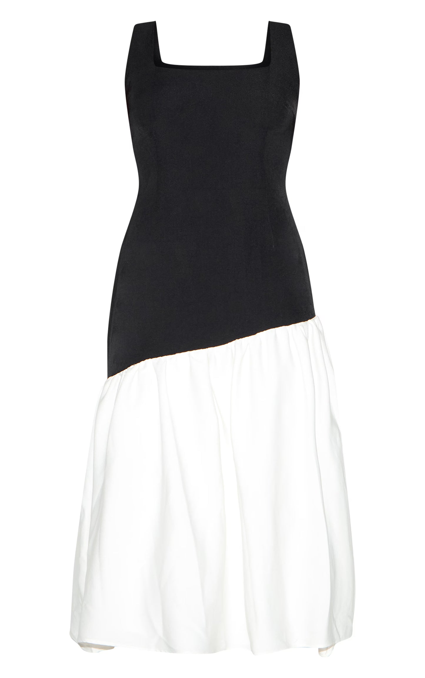 Plus Monochrome Contrast Pleated Hem Square Neck Midaxi Dress