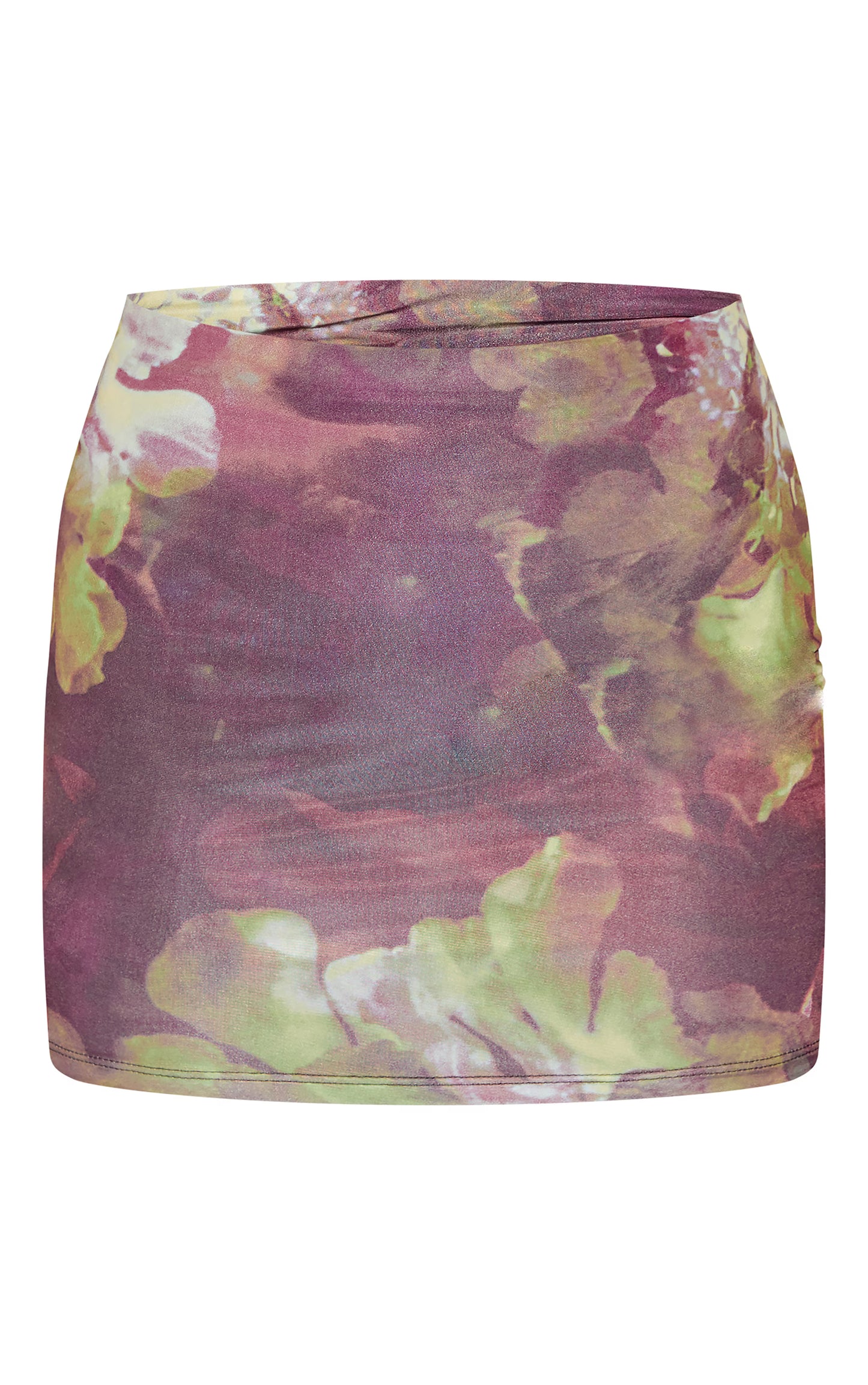 Purple Floral Printed Low Rise Slinky Micro Mini Skirt