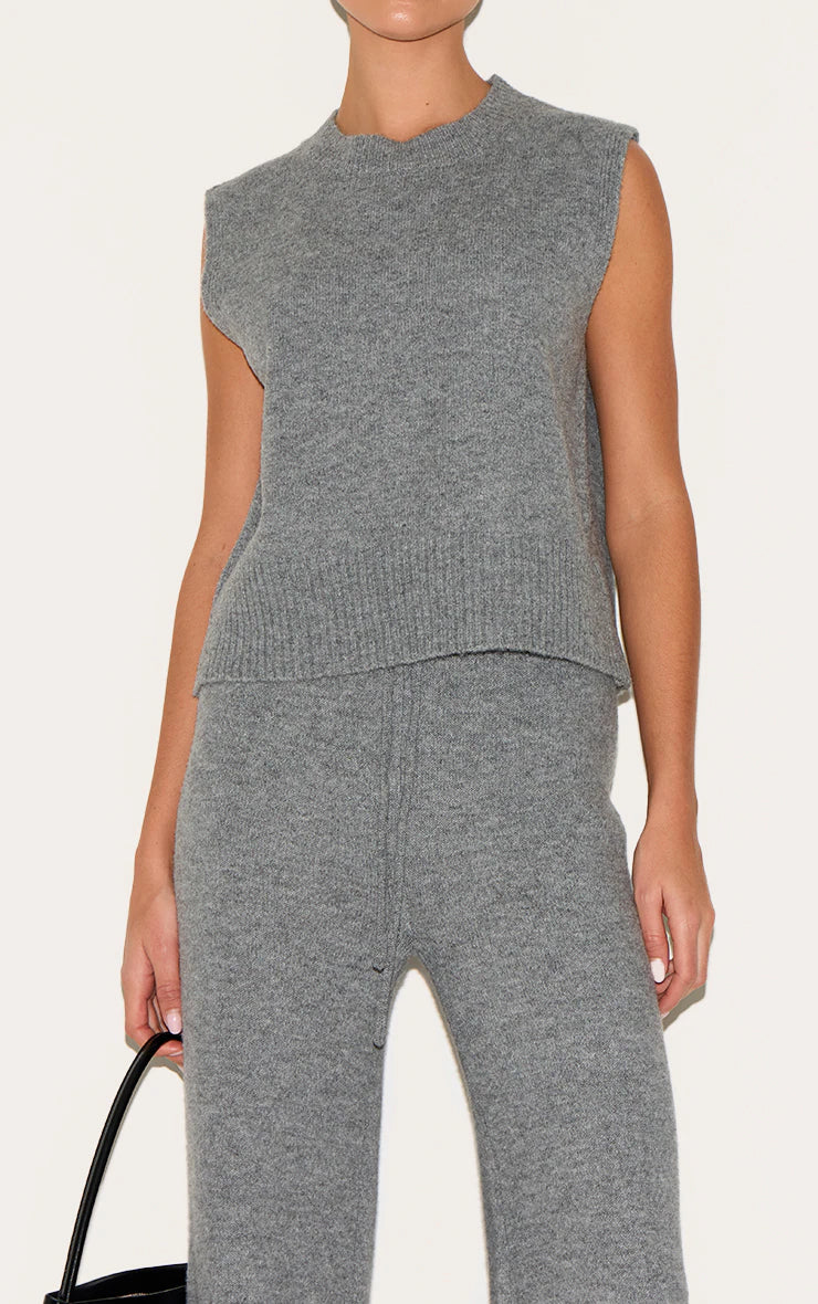 Charcoal Marl Soft Knit Wide Leg Pants