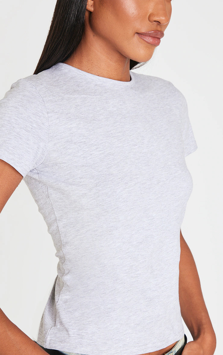 Basic Grey Marl Cotton Blend Fitted Crew Neck T Shirt