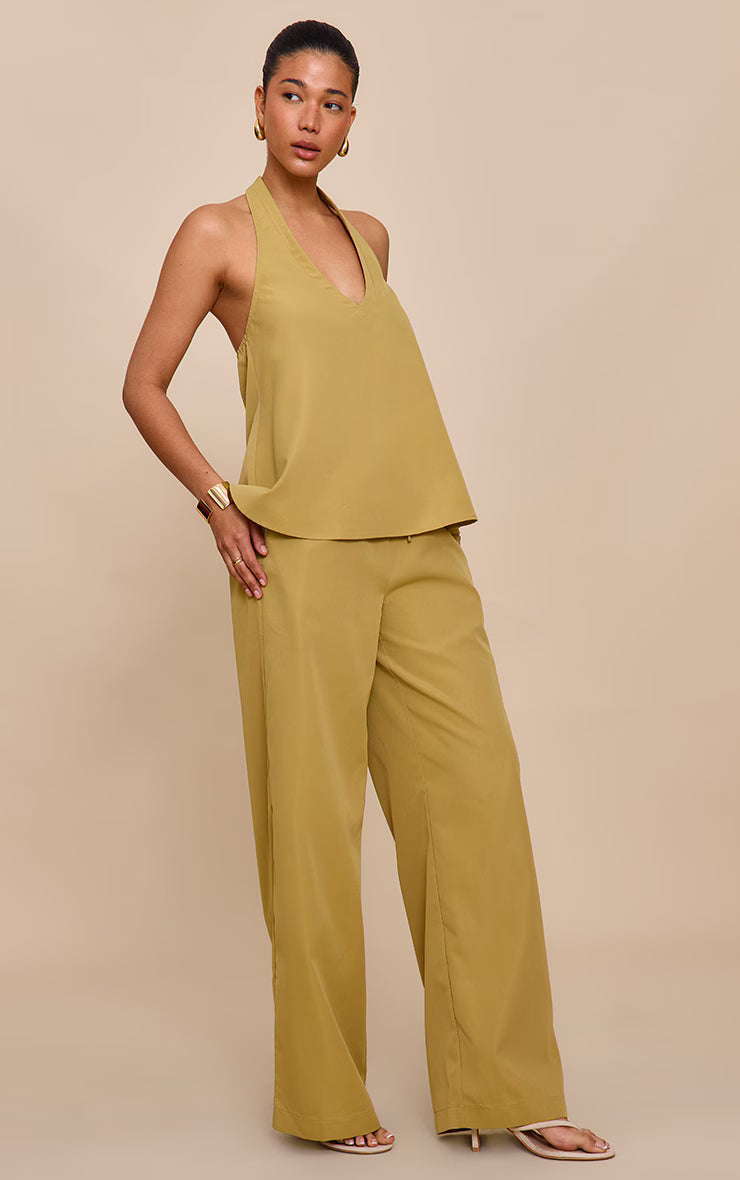 Sand Tailored Wide Leg Drawstring Pants