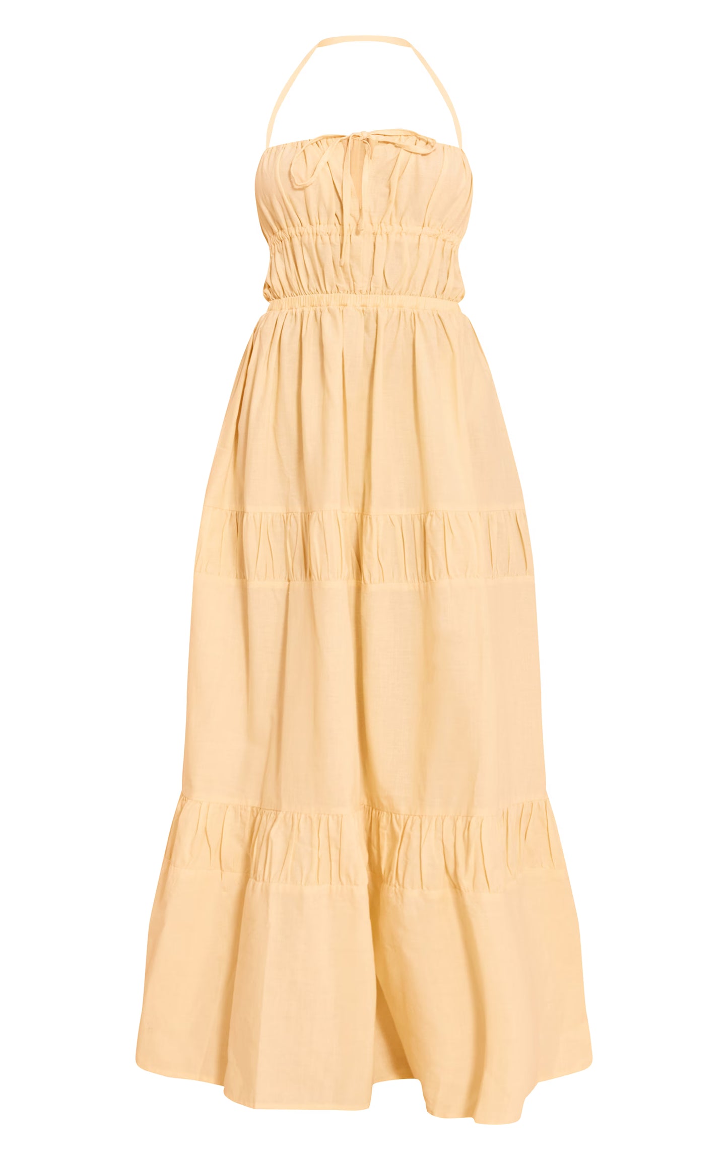 Lemon Ruched Backless Strappy Maxi Dress