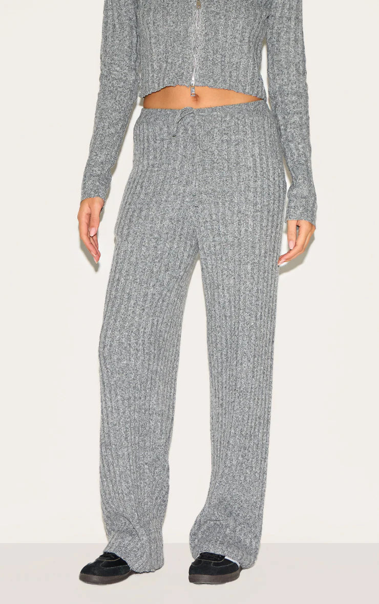 Charcoal Marl Knitted Tie Waist Pants