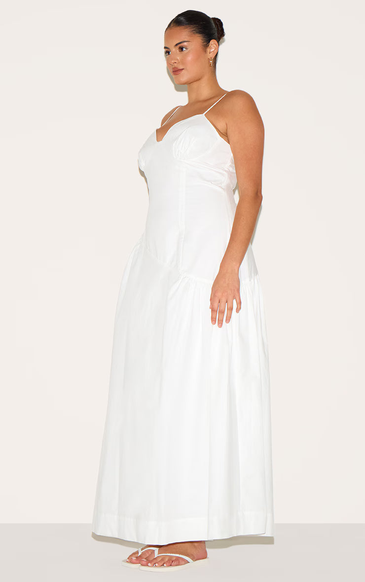 Plus White Plunge Asymmetric Detail Midaxi Dress