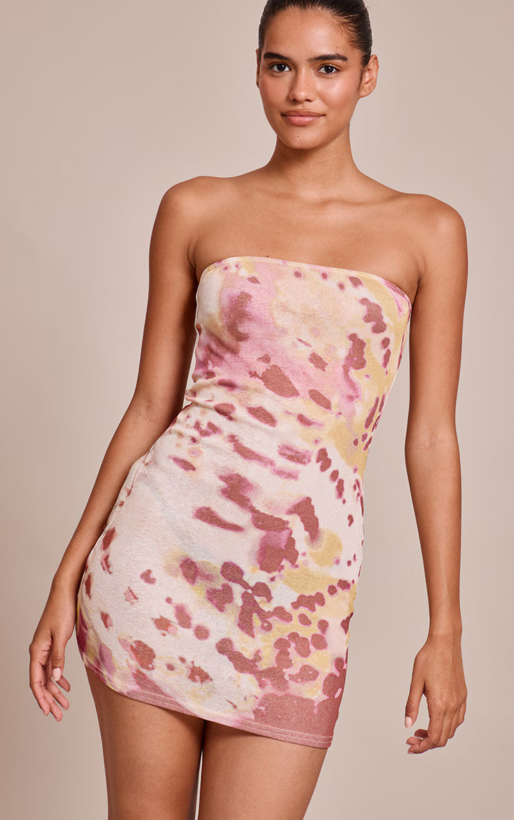 Multi Abstract Print Onion Skin Bandeau Mini Dress