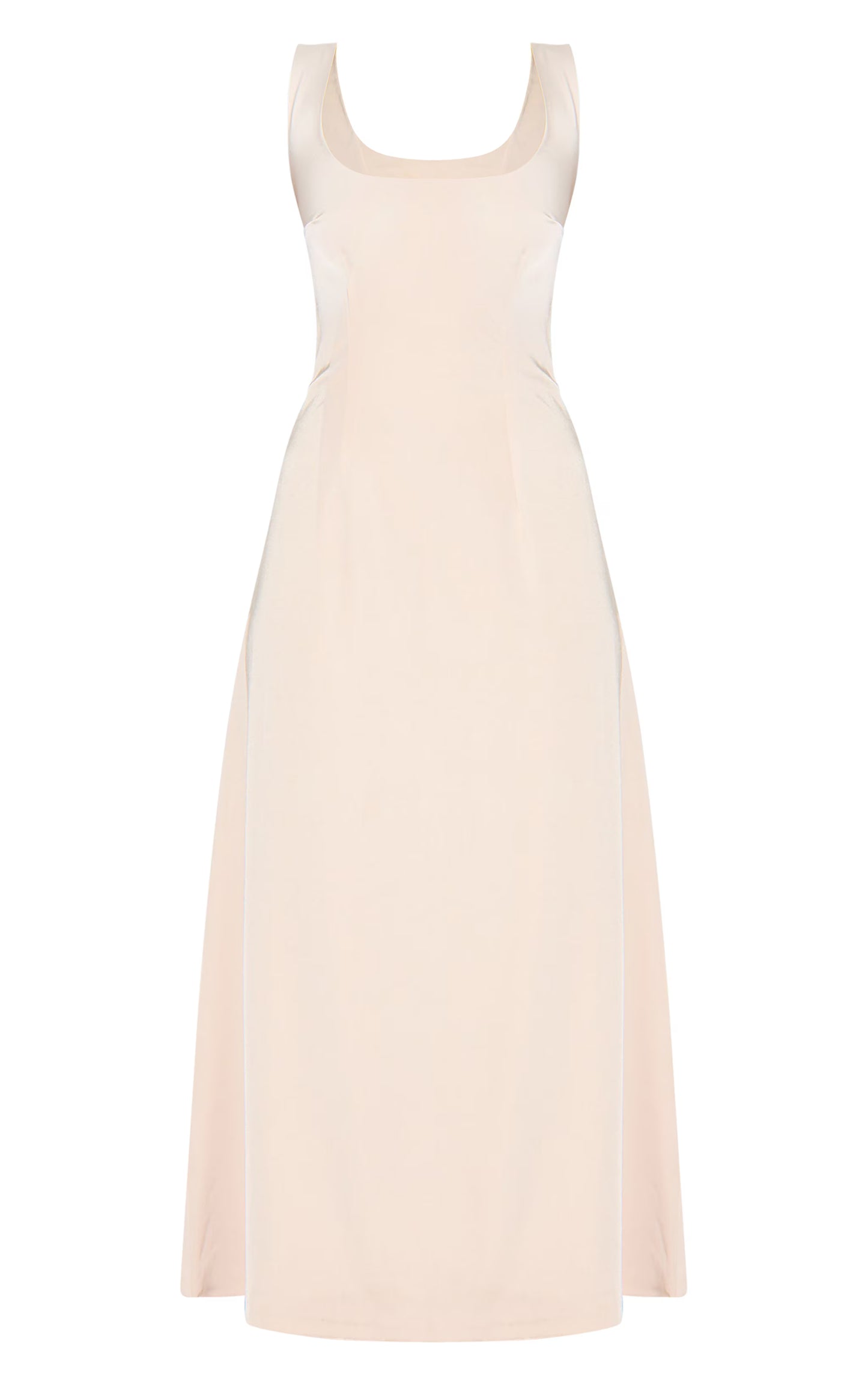 Natural Satin Drop Waist Midi Dress