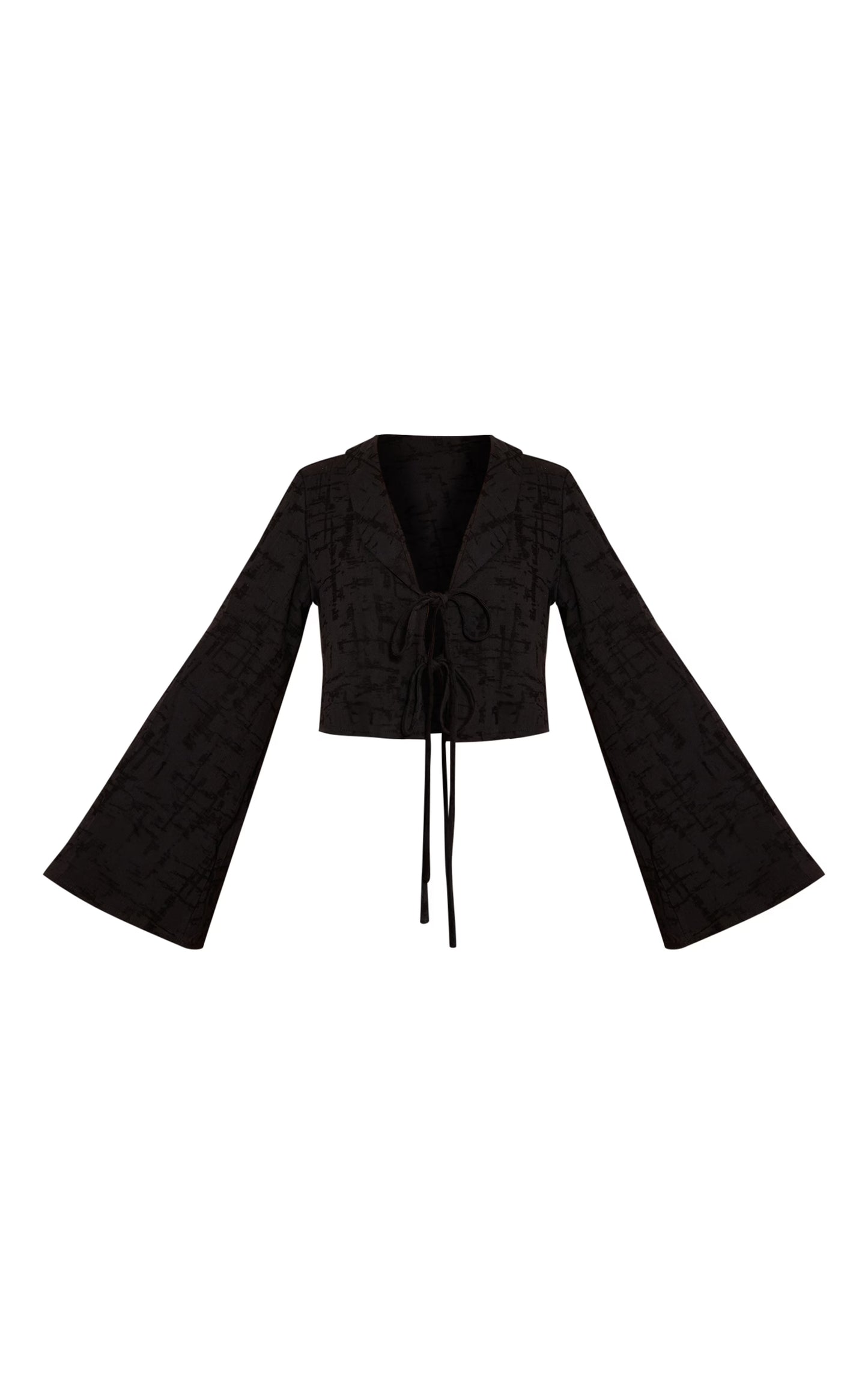 Black Textured Lightweight Woven Tie Front Shirt