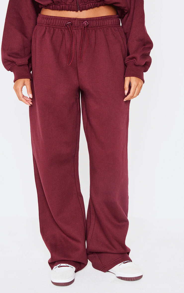 Burgundy Drawcord Hem Oversized Sweatpants