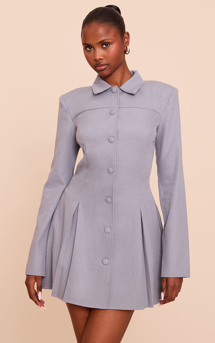 Blue Button Up Pleated Shirt Dress