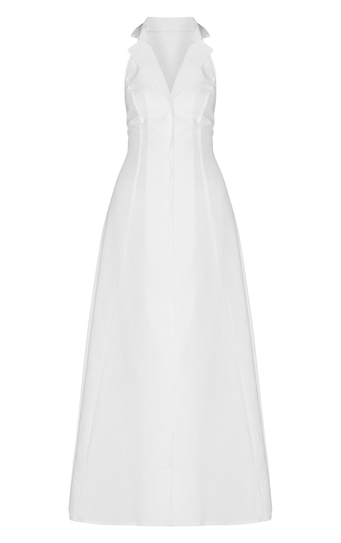 White Button Down Collar Detail Maxi Dress