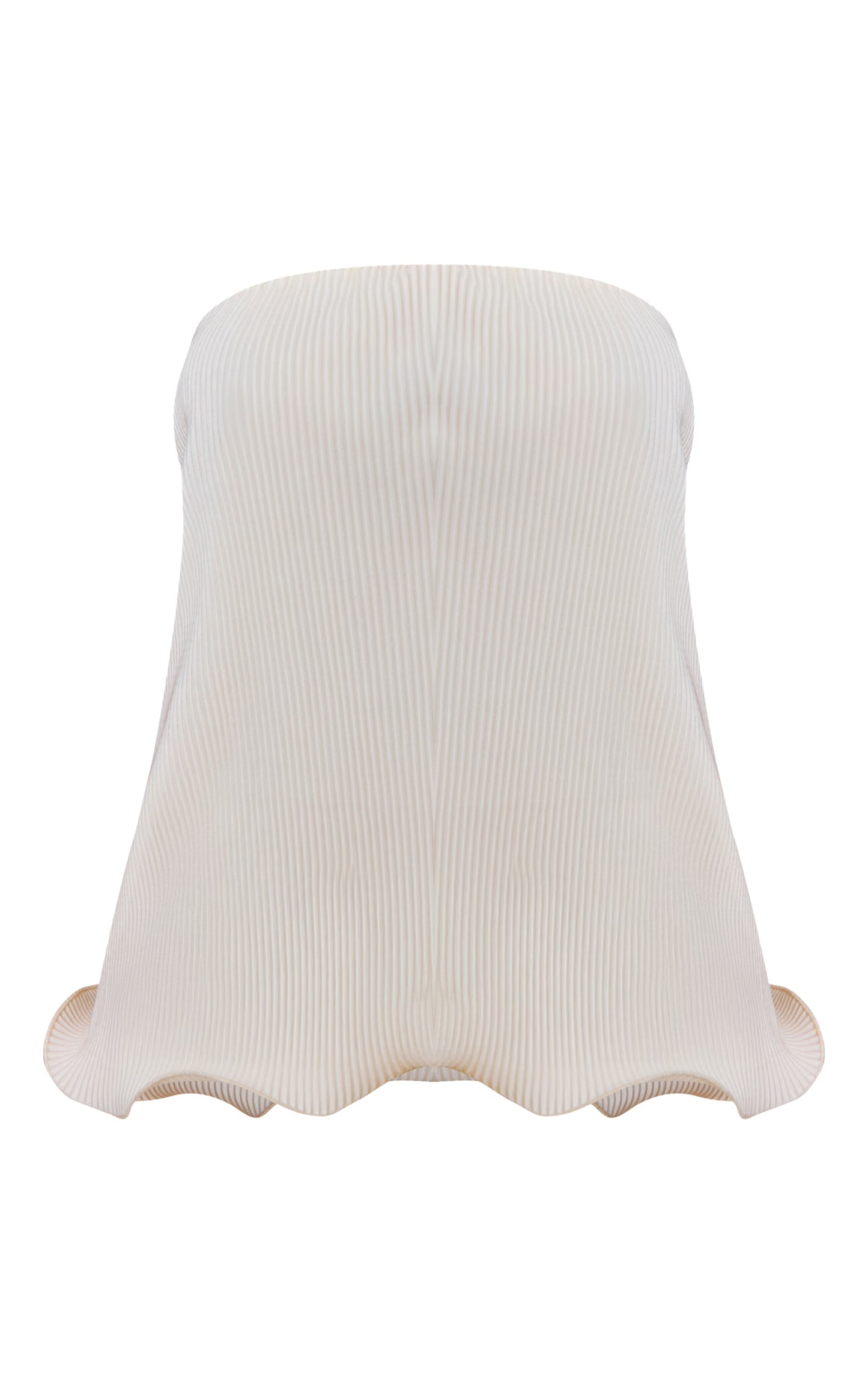 Petite Cream Plisse Frilled edge Bandeau Top