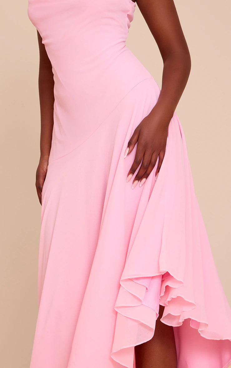 Baby Pink Strappy Cowl Neck Maxi Dress