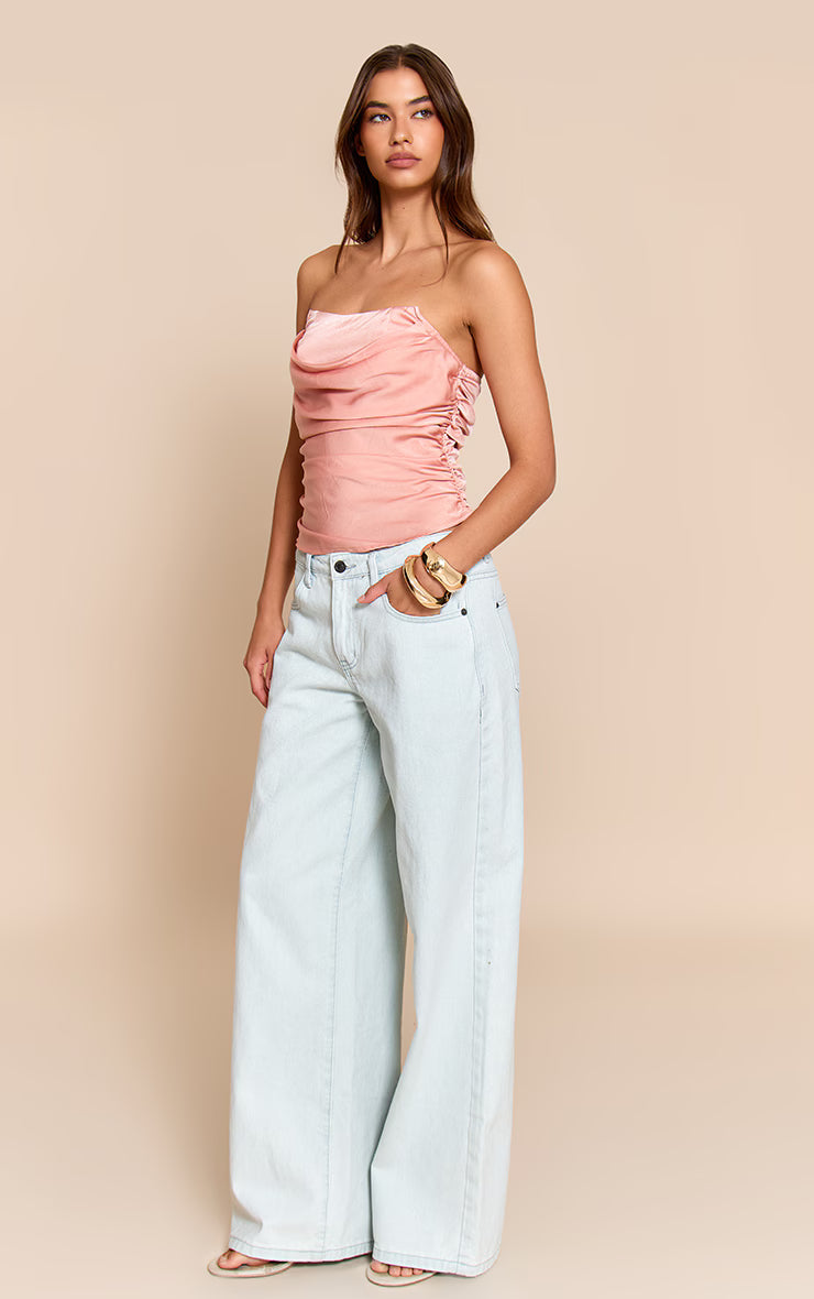 Pink Satin Ruched Corset