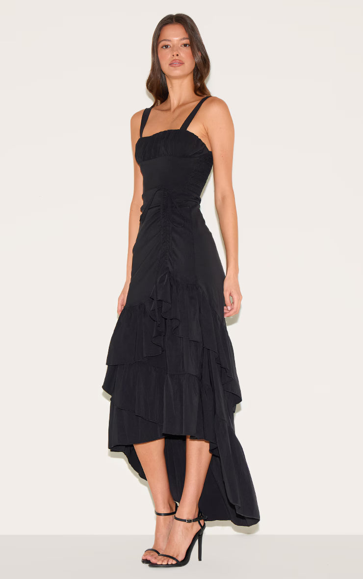 Black Strappy Ruched Detail Maxi Dress