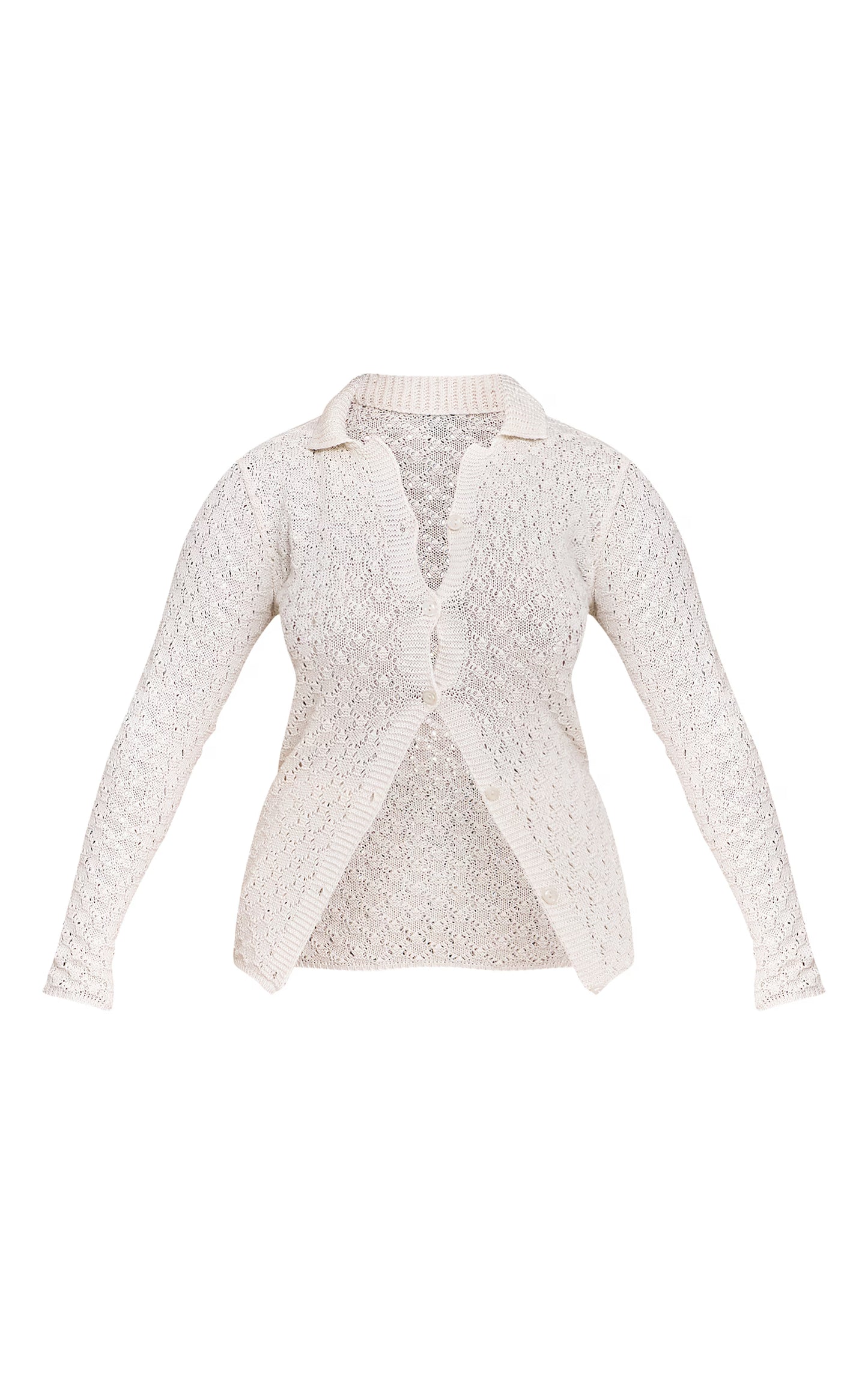 Shape Cream Crochet Button Front Polo Top