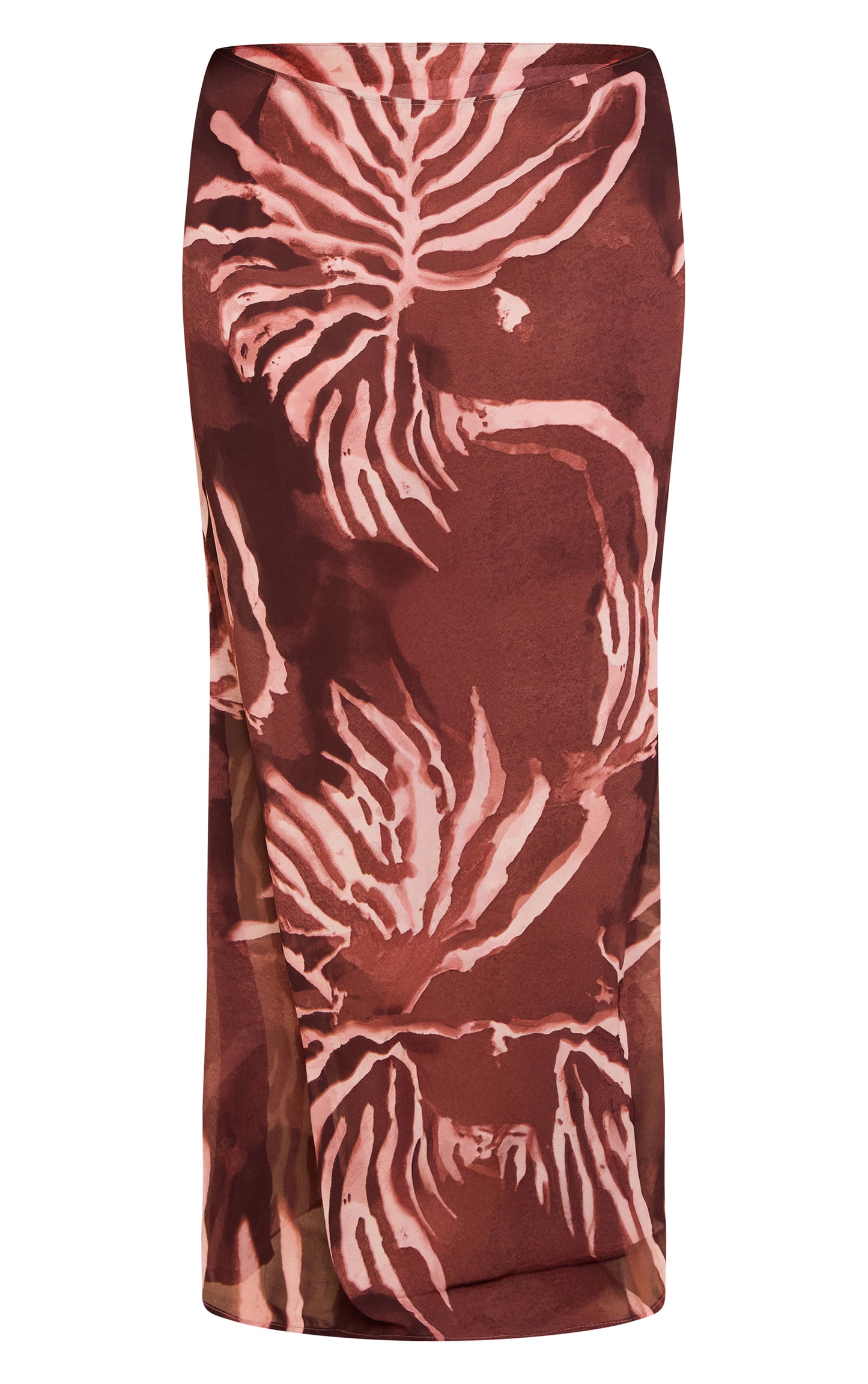 Plus Brown Chiffon Floral Mid Rise Tie Side Maxi Skirt