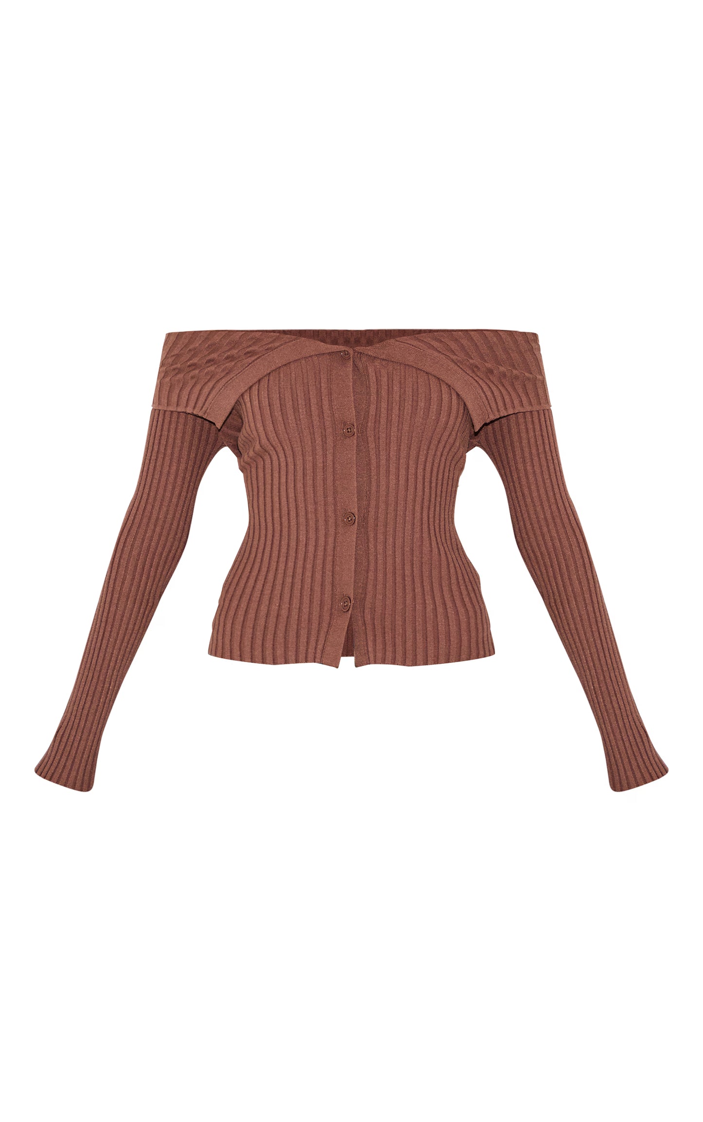 Ash Brown Rib Knit Fold Over Button Up Top