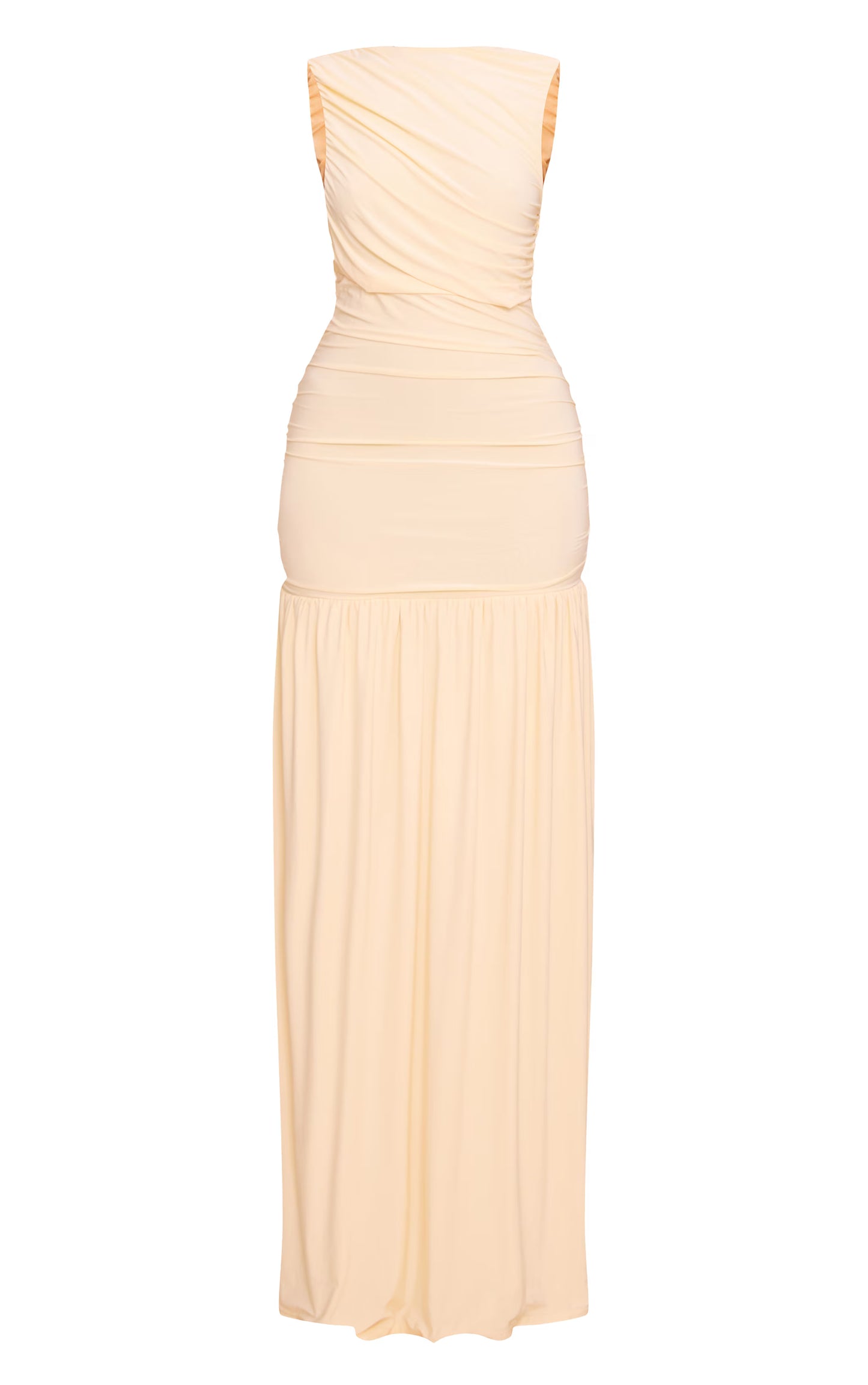 Lemon Boat Neck Ruched Detail Maxi Dress