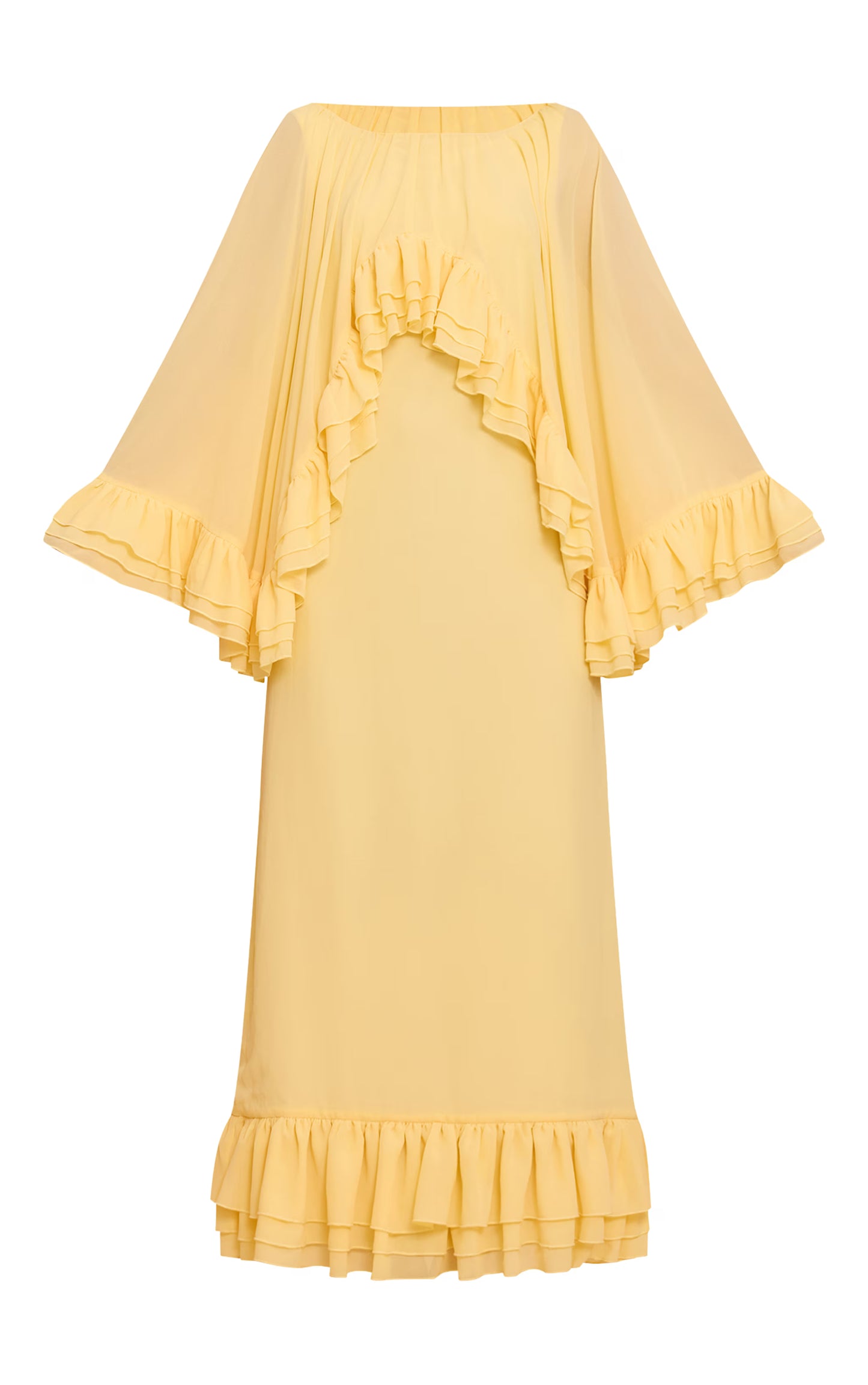 Lemon Chiffon Extreme Overlay Frill Detail Maxi Dress