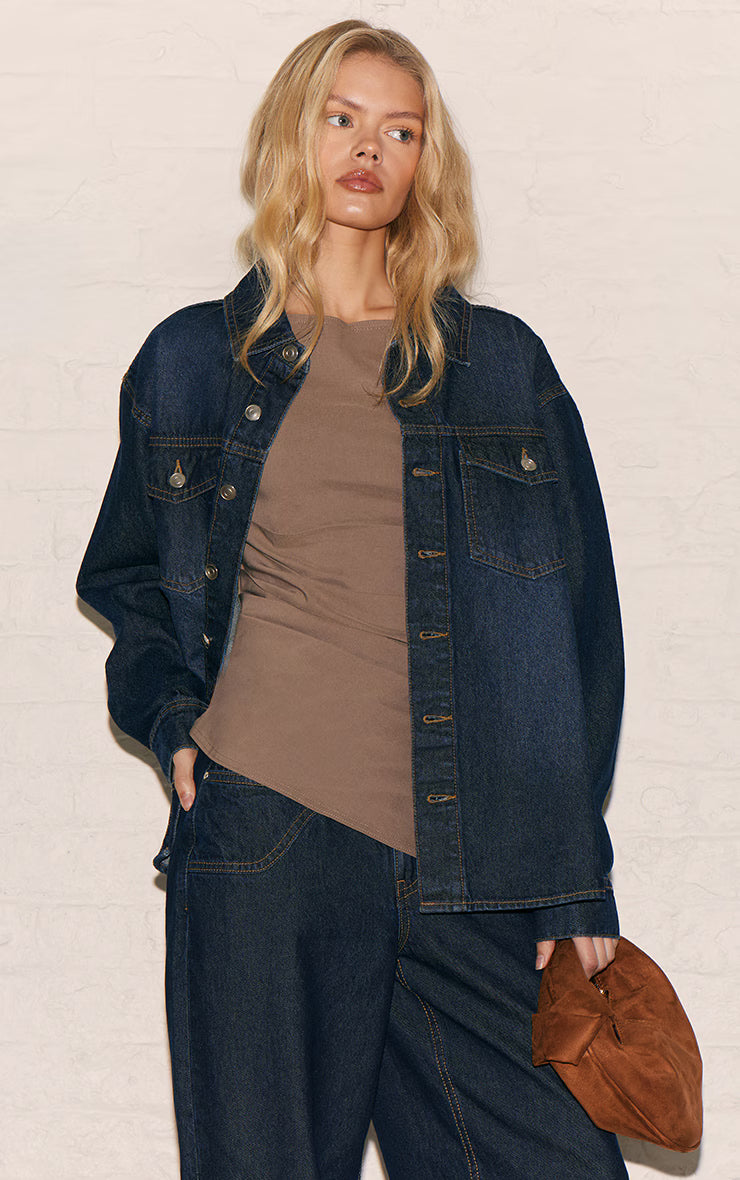 Taupe Bengaline Ruched Asymmetric Detail Long Top