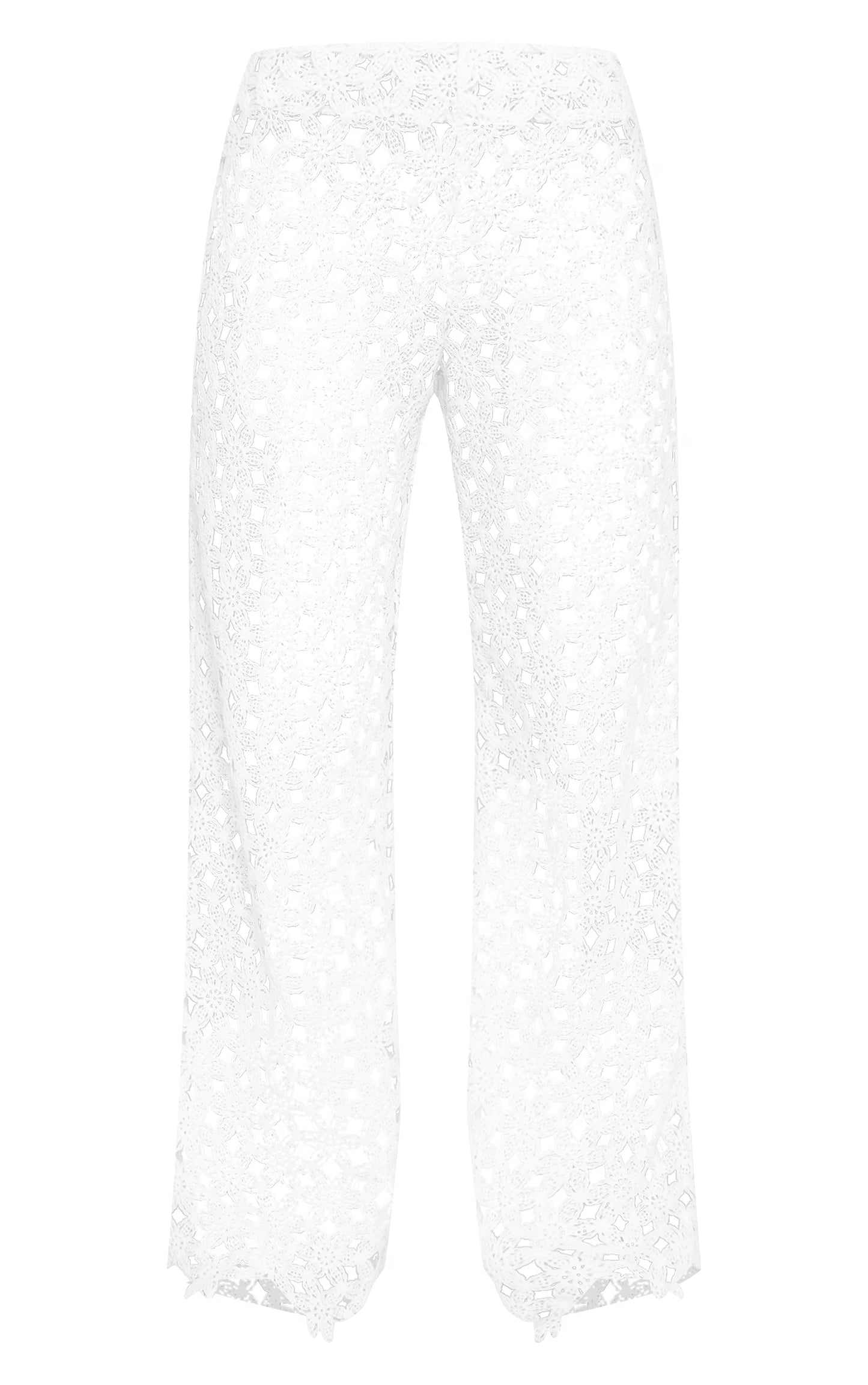 White Embroidered Straight Leg Pants