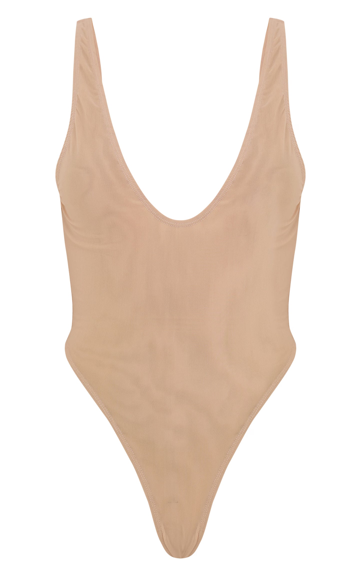 Tan Mesh Plunge Bodysuit