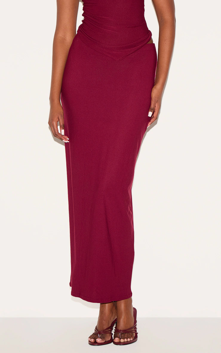 Burgundy Soft Touch Mid Rise Maxi Skirt