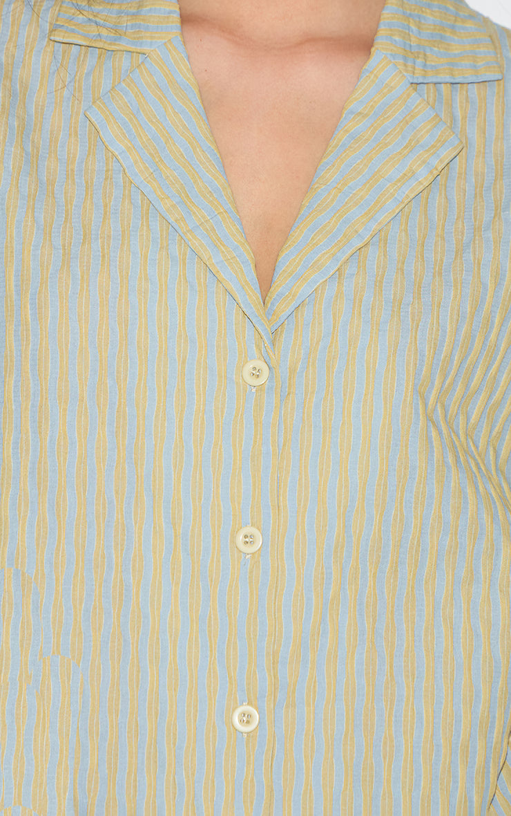 Green Striped Textured Short Sleeve Shirt